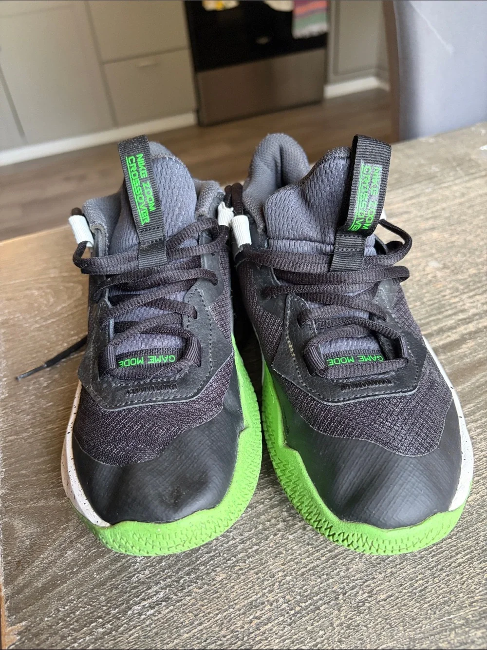 Nike Zoom  Crossover Kids Black Sneakers with White Swoosh and Green Accents